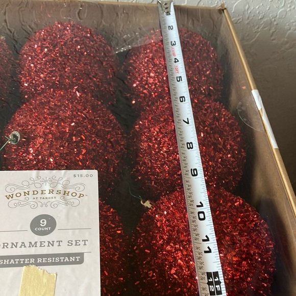 Wondershop: 9 Red Glitter Ornament Set - Picture 8 of 11